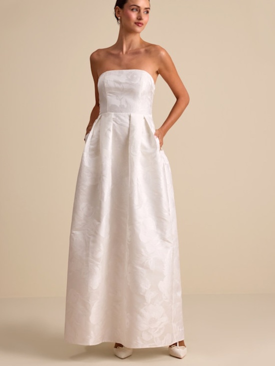 Lulus Dresses & Skirts - Lulus Laurelin White Jacquard Pleated Strapless Maxi Dress - Size S